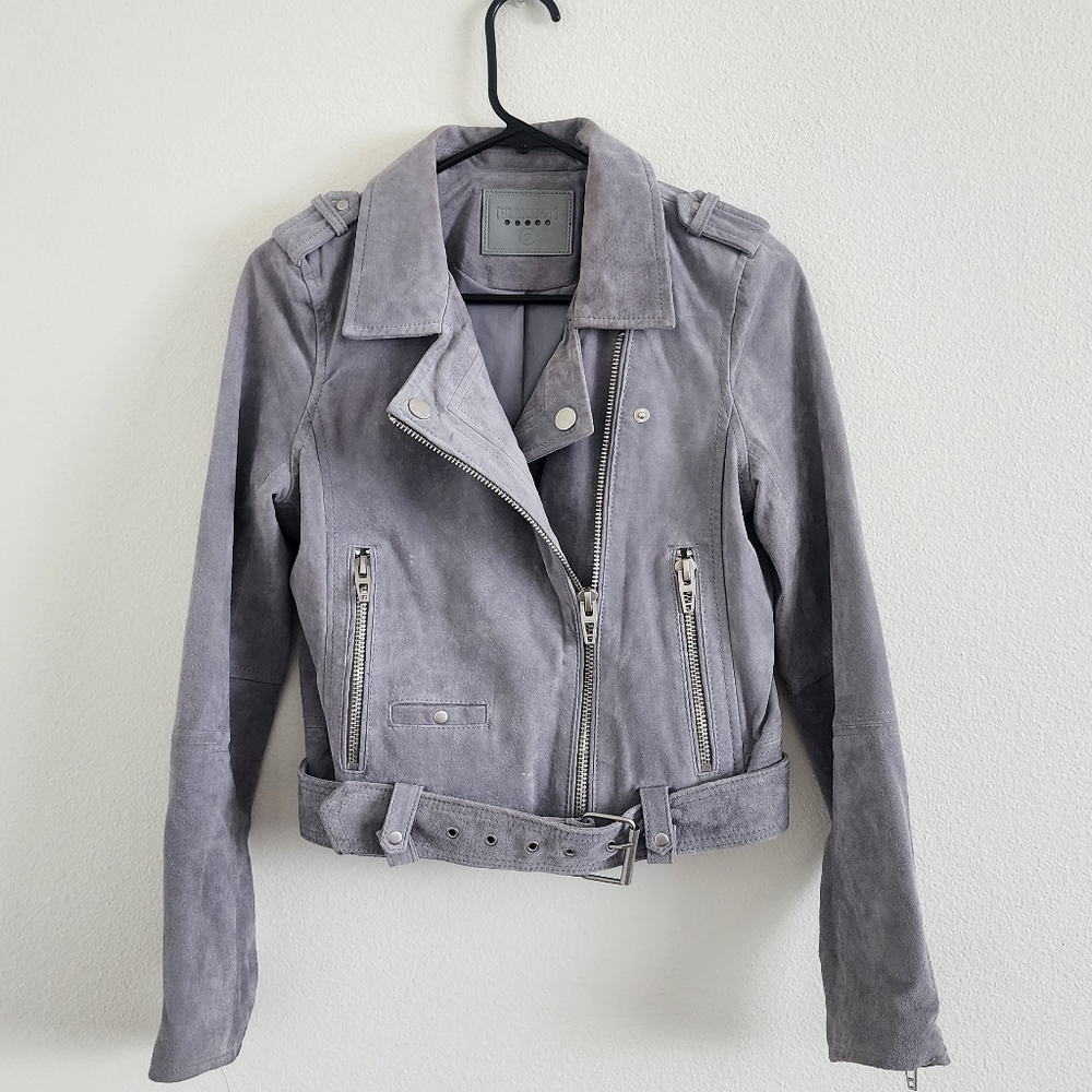 Blank NYC Cloud Gray Suede Leather Moto Jacket Womens size Small